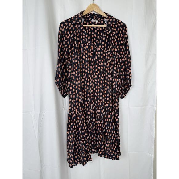 FRESHA London Navy & Coral Abstract Print Polka Dress Dot Size Small - Picture 1 of 8